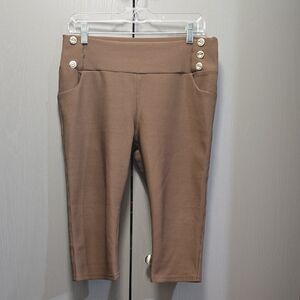 Brown Cropped Pants with Button Detail